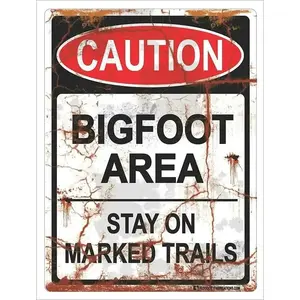 Caution Bigfoot Area Stay On Marked Trails Hiking Camping Tin Metal Sign 12"x8" Home Bar Sign