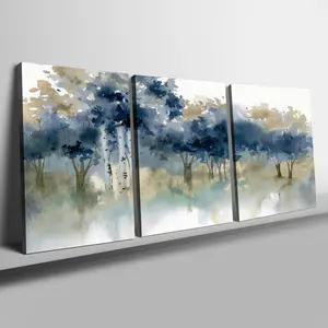 Abstract Watercolor Forest Pattern Canvas Painting, 3 Counts/set Framed Wall Art, Wall Decor for Home Living Room Bedroom Office, Ornaments