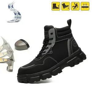 New Men's Anti-Smash Anti-Stab Work Safety Shoes High Top Waterproof Lightweight Steel Toe Cap Durable