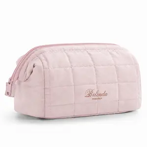 BELINDA Women's Quilted Make-Up Bag, 2-Size High-Capacity 2-Layer Organizer, Waterproof Leakyproof Dust-Proof Modern Elegant Portable Luggage Functional Bag for Vacation & Everyday Use, Leakyproof Make-Up Bags, Modern Make-Up Bags