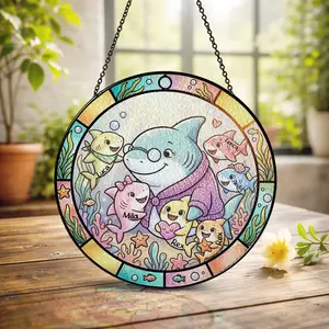 Personalized Mom Shark Suncatcher with Kids Names, Stained Glass Window Decor, Unique Mother’s Day Gift, Family Keepsake, Gifts for Mom, Mother Day Gift Ideas