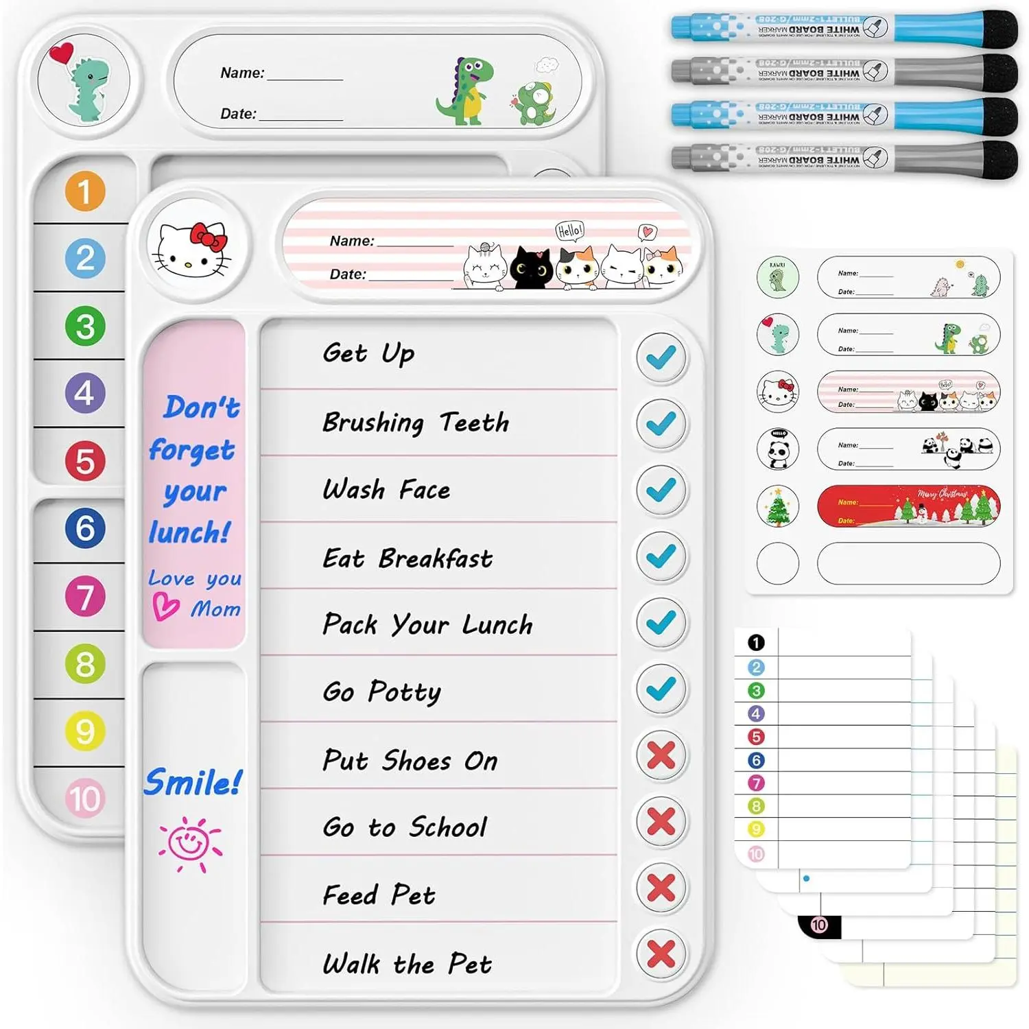 2-Pack  Chore Chart for ,  Task  Easy-Check Routine Dry Erase Board, to-Do List Planning Tool with Stand for Fridge/Desk//School, 6  Sheets, 4 Markers White