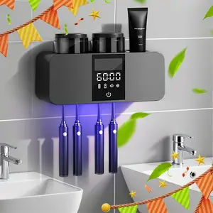 Electric toothbrush sterilizer and toothbrush holder, wall mounted air drying toothbrush storage rack, suitable for bathrooms, suitable for holiday gift giving