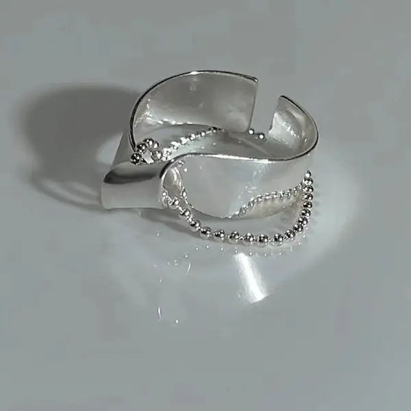 s925 sterling silver Unique Irregular Wave Women's Elegant Decor Engagement Trendy Exquisite Promise Ring, Chic Gorgeous Jewelry As Gift for Girlfriend，Artificial Decor Cuff Ring for Galentine's Party Style Open Adjustable Ring, Fashion Jewelry Gift Girl