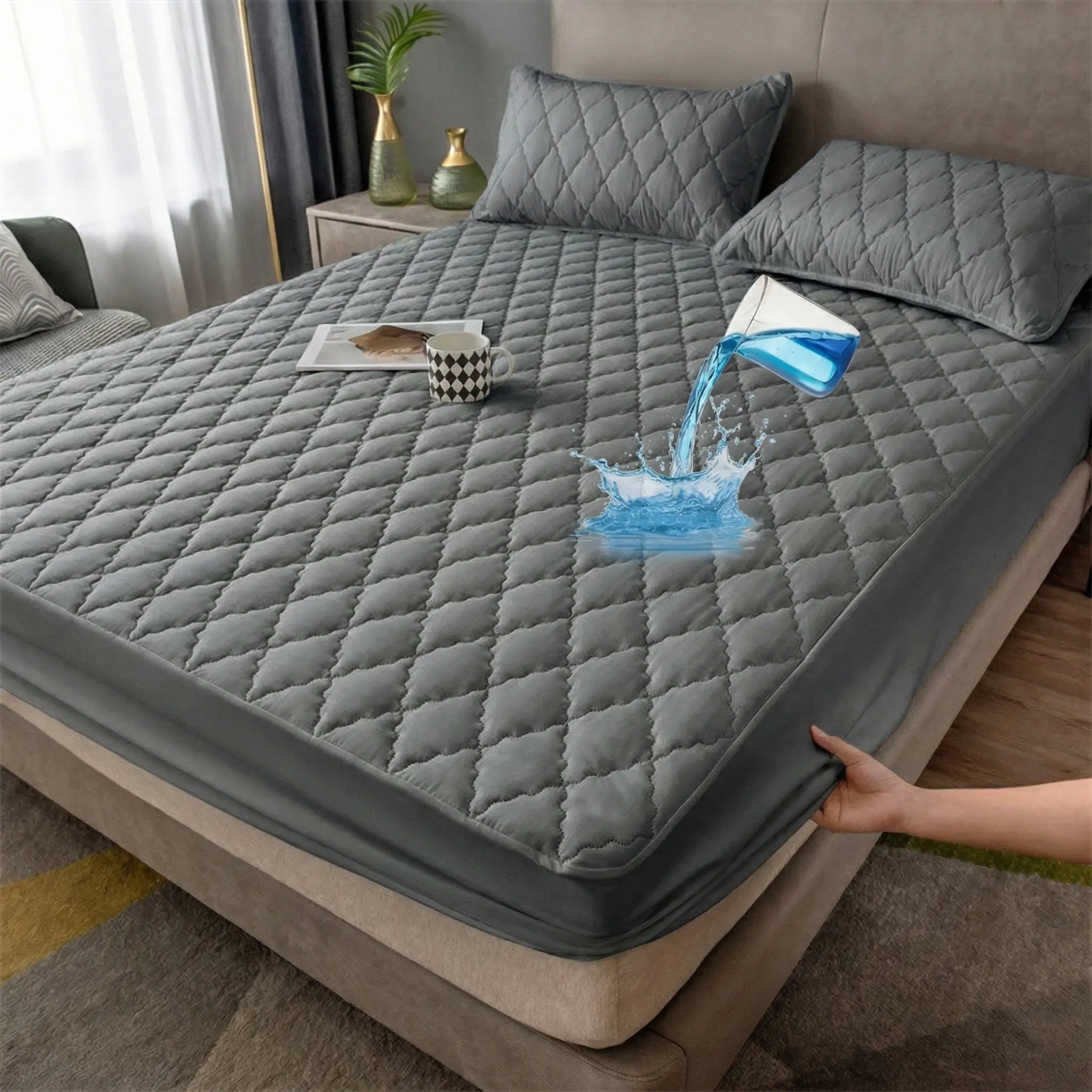 Waterproof Mattress Cover with Pillowcase - 360° Deep Pocket Fitted Sheet, Non-Slip Elastic, Breathable, Suitable for Seniors, Daily Use Bedding Protector
