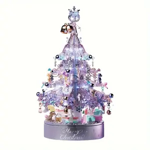 Purple Christmas Tree Building Blocks With Light - Music Box for Building Christmas Trees, Gift Bag Toys, and Home Decoration fengshui ornament heal stone bouquet  flowers night lamp