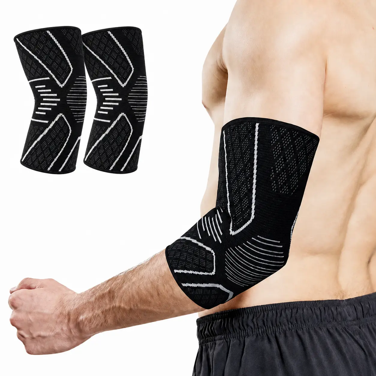 2 pieces of sports compression elbow pads, high elasticity, breathable fabric, stabilizing muscles to prevent strain, relieving elbow joint soreness and pain, used for tennis elbow recovery and badminton fitness and other sports protection