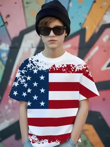 Boys' Short Sleeve Casual Daily Wear, Graphic Fashion Tee, Comfortable Elastic Fabric, Trendy Relaxed Style, Perfect for Play & Everyday Use