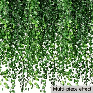 Artificial Ivy Leaf Wreath Set, Artificial Ivy Garland, Fake Vine Hanging Plant Backdrop for Room Bedroom Wall Decor, Jungle Theme Party Wedding Decoration, 80cm Long, Ornaments