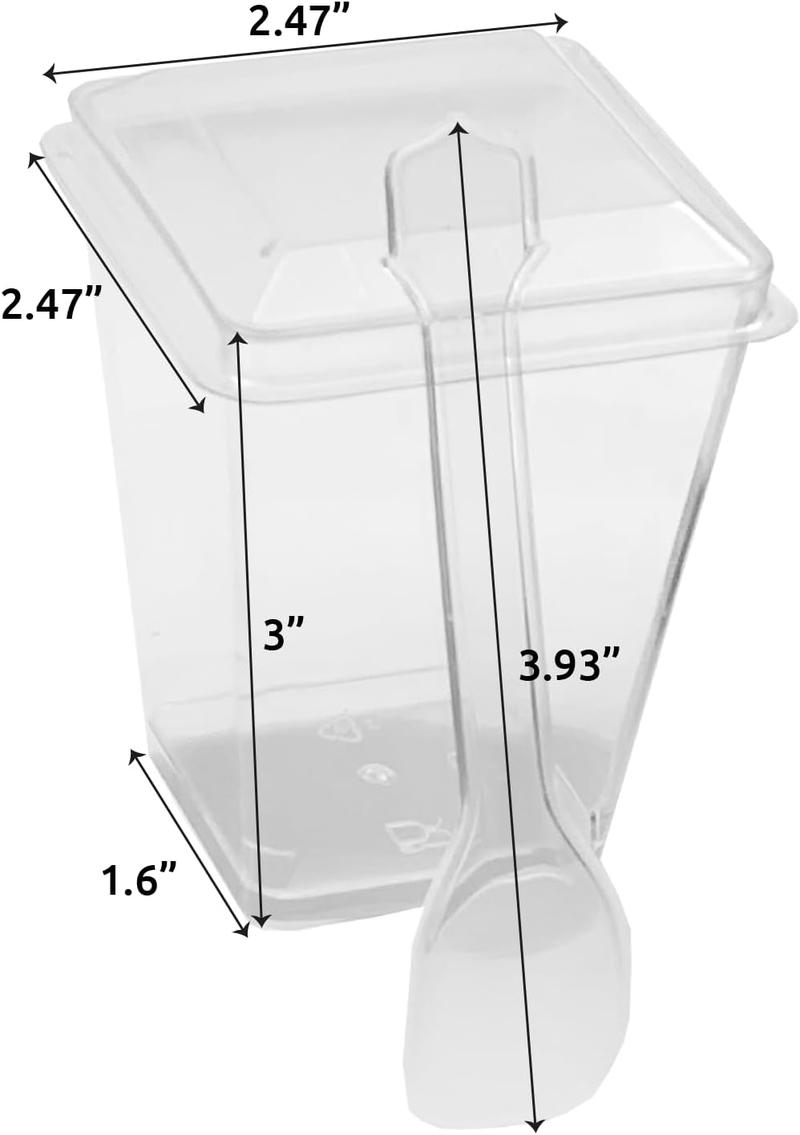 5oz Crystal Plastic Dessert Cups with Lids & Spoons - Disposable Square Parfait Cups for Mousse, Tiramisu, Pudding, Party & Catering