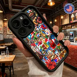 Trendy Puerto Rico Culture Collage Graphic Aesthetic Design Case for iPhone 17 16 15 14 Pro Max 13 12 11 XR XS Plus Air Slim Lightweight Shockproof Anti Drop Protective Durable TPU Cover