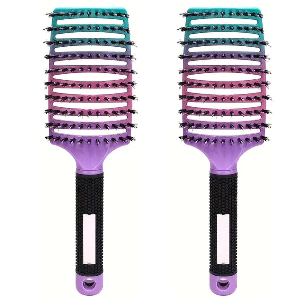 2 pcs Vent Detangler Hair Brush, Gradient Color Boar Bristle Hair Brush with Nylon Pins, Anti-Slip Handle Vented Hairbrush for Blow Drying, Detangling, Straight & Curly Hair for Women Men