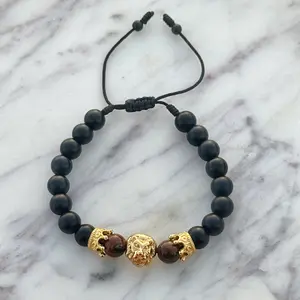 Mens Guardian de la Selva + Ojo de Tigre Adjustable Slider Bracelets Black Onyx