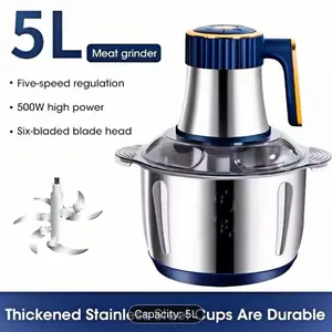 5L Large Capacity Stainless Steel Electric Food Chopper & Processor - Bi-Level Blades, 40, 000 RPM Motor, Sturdy Construction, Vegetable Slicer And Chopper - Perfect for Kitchen Vegetables, Fruit, Onion, Garlic, Nuts, Meat, Dough, And More
