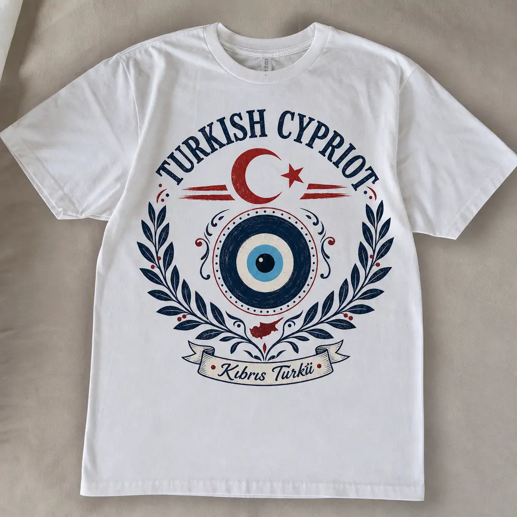Women's Turkish Cypriot Graphic T-Shirt - Personalized Classic Relaxed Fit Short-Sleeve Apparel, Kibris Turkish Heritage Pride Tee with Evil Eye Crescent Moon (Unisex Option)