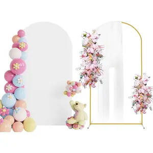 7.2ft Arch Stand with Cover White Spandex Fitted Wedding Arch Cover and Round Top Chiara Backdrop Stand Set for Birthday Baby Shower Decoration