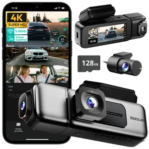 Botslab 4K 3 Channel Dash Cam, 3.18" Touch Screen, Voice Control, Front & 1080P Rear Inside Loop Recording, Free 128GB Card,5.8GHz WiFi, GPS, Night Vision, WDR, Parking Mode,Record, Security