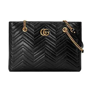 Pre-owned GUCCI leather Crossbody Bags Marmont Marmont Gold Logo Distressed Quilted Tote Bag Chain Shoulder Handbag