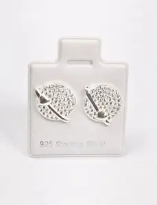 Saturn Planet CZ Stud Earrings Celestial Space (13.5mm) - 925 Sterling Silver