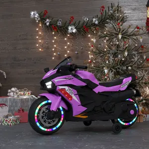 12V Electric Motorcycle for Kids, Powered Toy Motorcycle, Child Motorcycle Ride On with Light Wheels and Bluetooth Music Pink