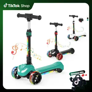 Bluetooth Music Electric Scooter for Kids,  3-1 Light Up Electric Scooter for Kids Age 3-12, 3-Height Adjustable,  Bluetooth Control, 60Min Playtime,110LBS Max Load Foldable E-Scooter with Foot Brake