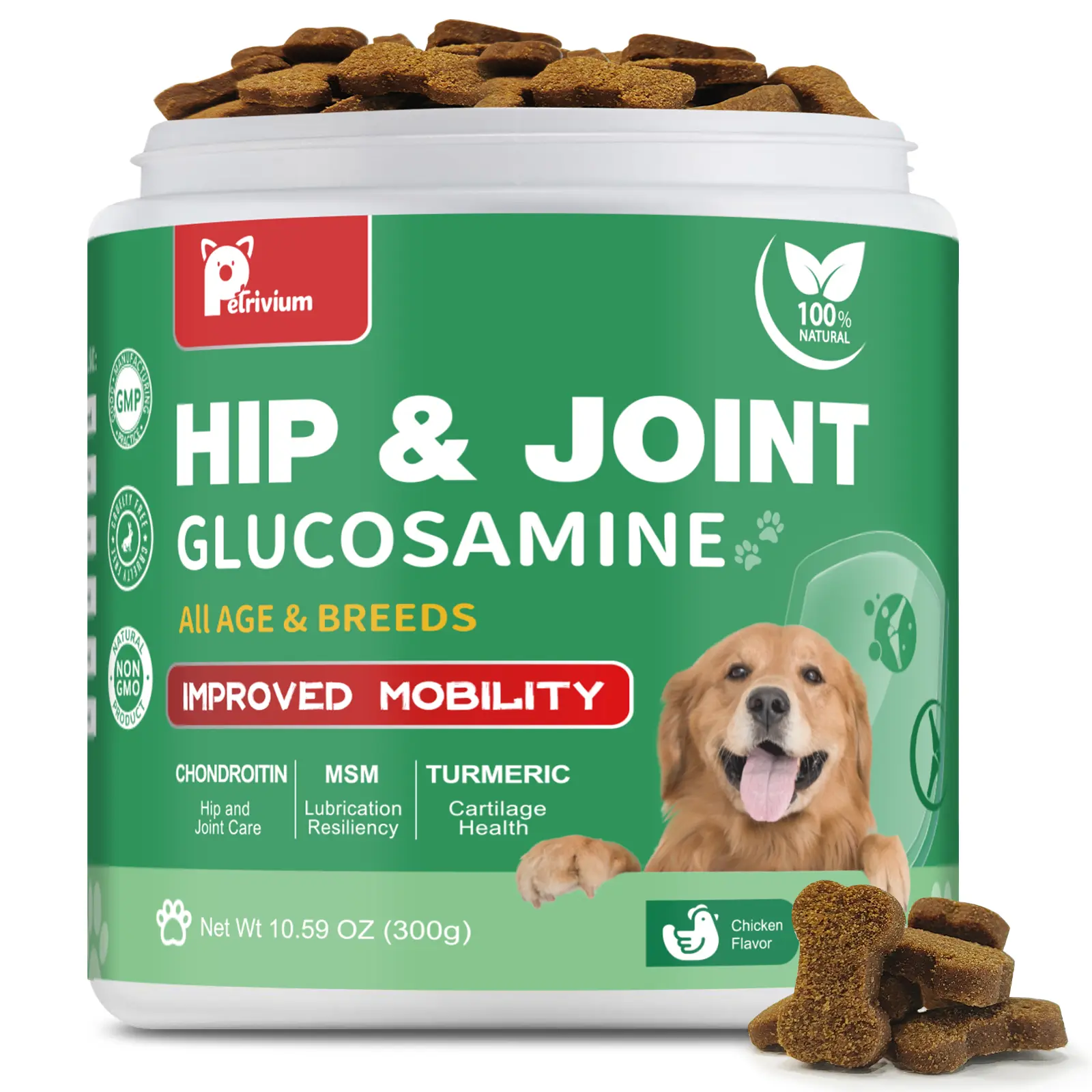 Hip and Joint Supplement for Dogs, Glucosamine Treats Chews with Chondroitin, MSM, Turmeric - Support Joint Pain Relief, Mobility, Reduce Occasional Discomfort, Fit All Ages Breeds, 150 Soft Chew