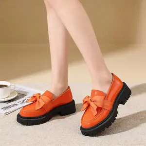 Ladies' Sweet Cool Retro Platform Loafers with Playful Large Bow for Eye-Catching Look Comfortable All-Day Walking Shoes in Multiple Colors