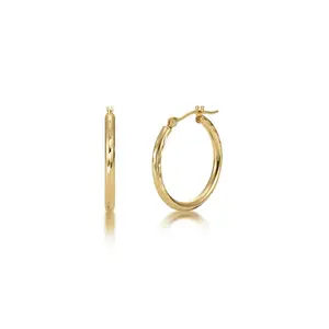 14k Gold Full Diamond-Cut Round Hoop Earrings - KEZEF