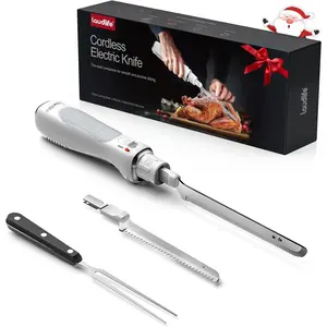 New Upgrade Cordless Electric Knife with Serrated Blade, Ergonomic & Safe Design with Comfortable Contoured Grip, USB-C Rechargeable, 70+ Min Runtime, Ideal for Turkey, Meat, Bread & Vegetables, White