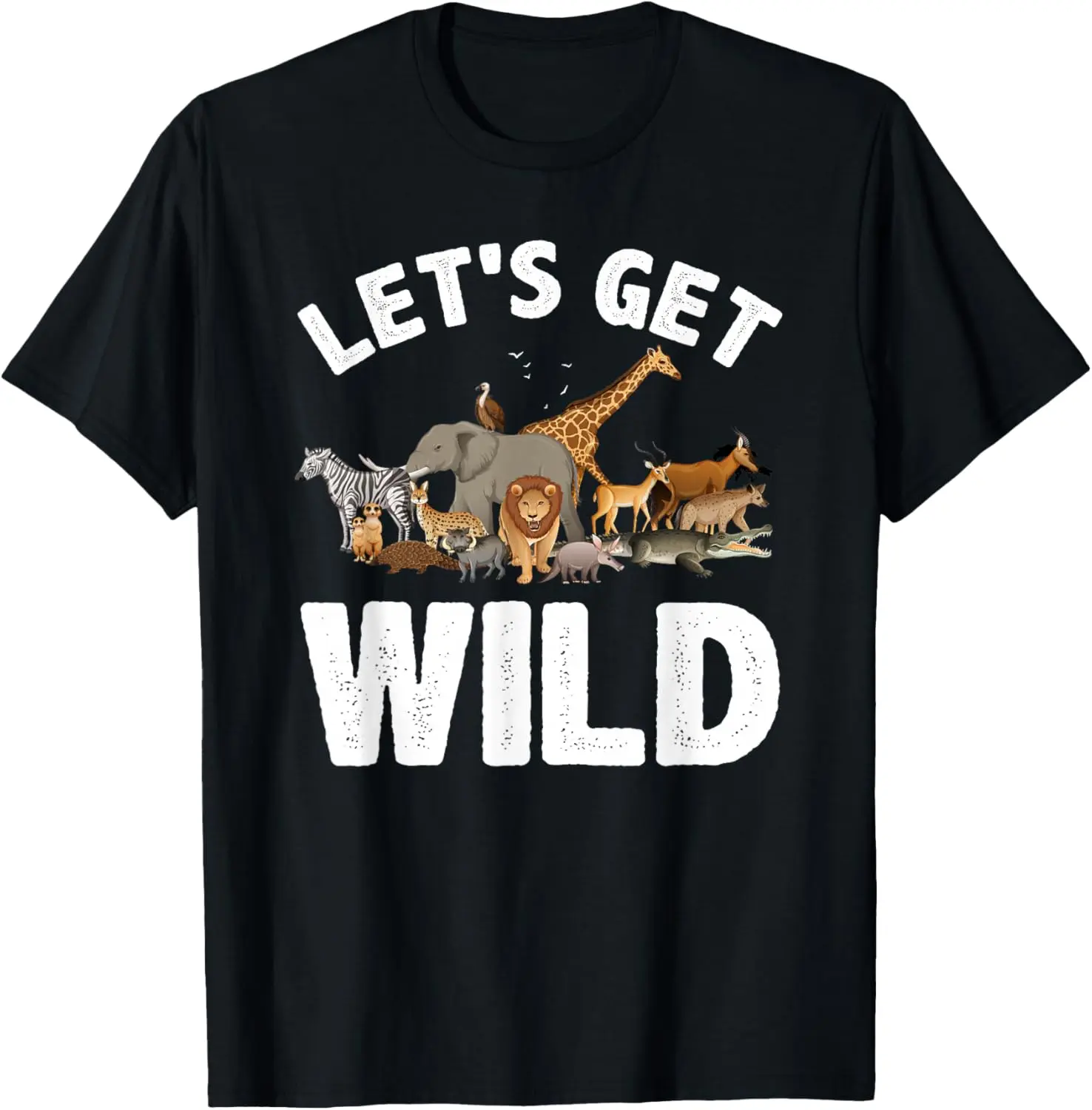 Women's Short-Sleeve Distressed Vintage Washed Safari Animal Graphic T-Shirt, 100% Cotton Funny Whimsical Round Neck, Zoo Jungle Wildlife Lover Gift