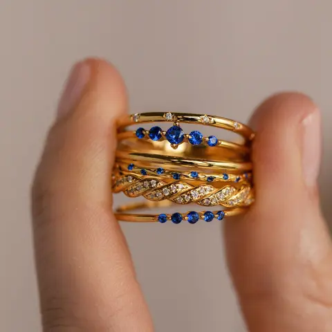 Sapphire Stacking Ring Set by Caitlyn Minimalist - Set of 3 Dainty Blue Gemstone Rings - Sapphire Jewelry - Gift for Her