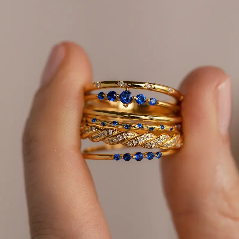 Sapphire Stacking Ring Set by Caitlyn Minimalist - Set of 3 Dainty Blue Gemstone Rings - Sapphire Jewelry - Gift for Her