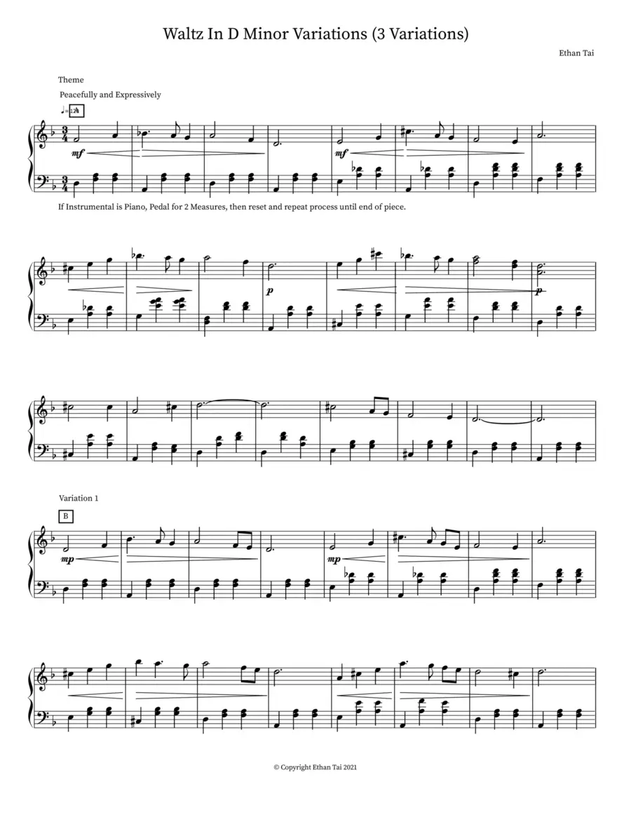 Piece: Waltz and Variations in D Minor for Piano/Keyboard