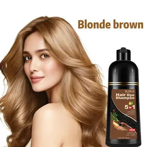 Blonde Brown Hair Dye Shampoo 5-in-1, Natural Herbal Hair Color Shampoo for Gray Coverage, Long-Lasting Brown Hair Coloring for Women & Men, Easy At-Home Use, Shampoo Para Canas