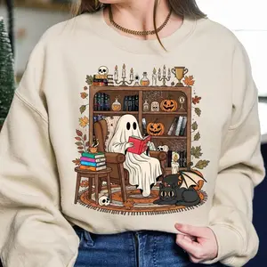 Ghost Reading Romantasy Book Tee, Fantasy Romance Halloween Sweatshirt, Book Lover Hoodie, ACOTAR T-Shirt, Fourth Wing, Zodiac Academy, Cruel Prince
