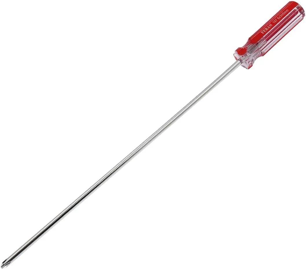 Phillips #2 Cross Screwdriver, 12in Long Tip, Extra Long Chrome Vanadium Shank, Non-Slip Grip, Precise Fit, Single Count, for TVs Repair & Narrow Spaces