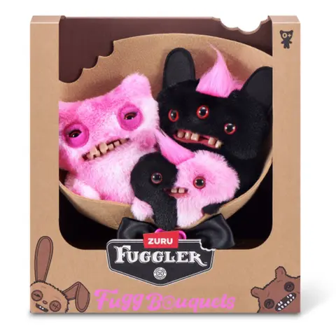 Fuggler Rose-Free Bouquet 3-Piece Surprise Stuffed Toys - 2 Big (22 cm), 1 Mini Quirky Collectible Plush Toy Set (Reek-o, Munch Munch), Soft Stuffed Collectible, Cuddly Doll Gift