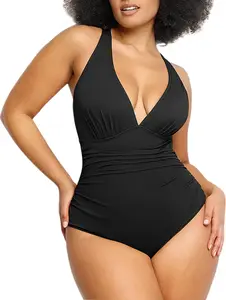 Tummy Control Swimsuits for Women Shapewear Bathing Suit Ruched Plunge Cut Out Swimsuit One Piece Swimwear