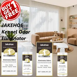 Jakehoe Kennel Odor Eliminator 2 Pieces (120ml*2) Buy One Get One Free Pet Odor Eliminator Spray Enzyme Powered for Dog Urine Stains Lick Safe Non toxic for Carpets Crates Furniture Unscented