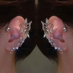 1 Pair Exquisite Luxurious Fairy Ear Wrap - Handmade No Piercing Earrings for Women and Girls, Trendy Shiny Butterfly Design, Fantasy Cosplay Elven Ears, Comfortable to Wear