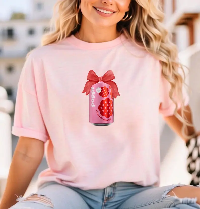Poppi Red Bow Coquette Shirt, Trendy Poppi Lover Tee, Aesthetic Birthday Gift For Her, Cute Poppi Drink T-Shirt, Stylish Coquette Soda Shirt
