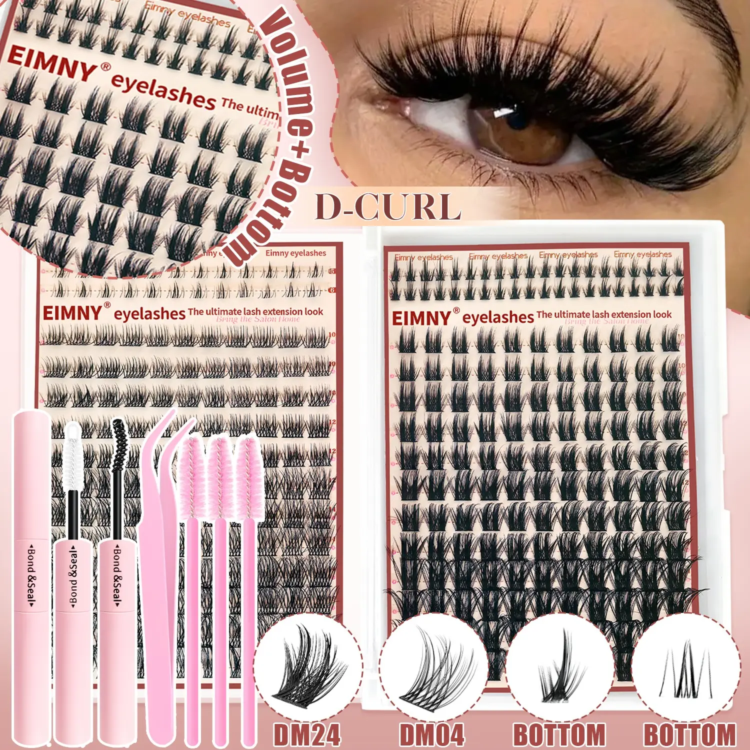 EIMNY 328Pcs Eyelash Tuft & Extensions Set, Beginner Friendly Lashes, Mix 4Styles Lash Clusters with 2-in-1 Bond, Tweezers & Brush, Manga Clusters Eyelash with Bottom Lash, D Curl 10-16mm Lengths False Eyelash Extension for Beginners