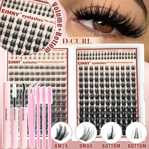 EIMNY 328Pcs Eyelash Tuft Kit, Mix 4Styles Lash Clusters Single Box/with 2-in-1 Bond, Tweezers & Brush, Manga Clusters Eyelash with Bottom Lash, Dramatic Effect, DIY Lash Bonding System, D Curl 10-16mm Lengths False Eyelash Extension for Beginners at Home