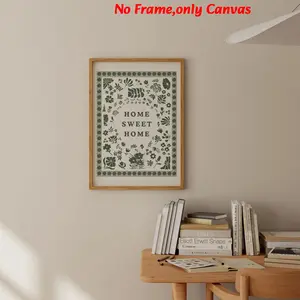 1pc, wall art, vintage poster, sweet home print, green plant flower painting, bedroom aesthetic, living room decor, apartment decor, housewarming gift, unframed