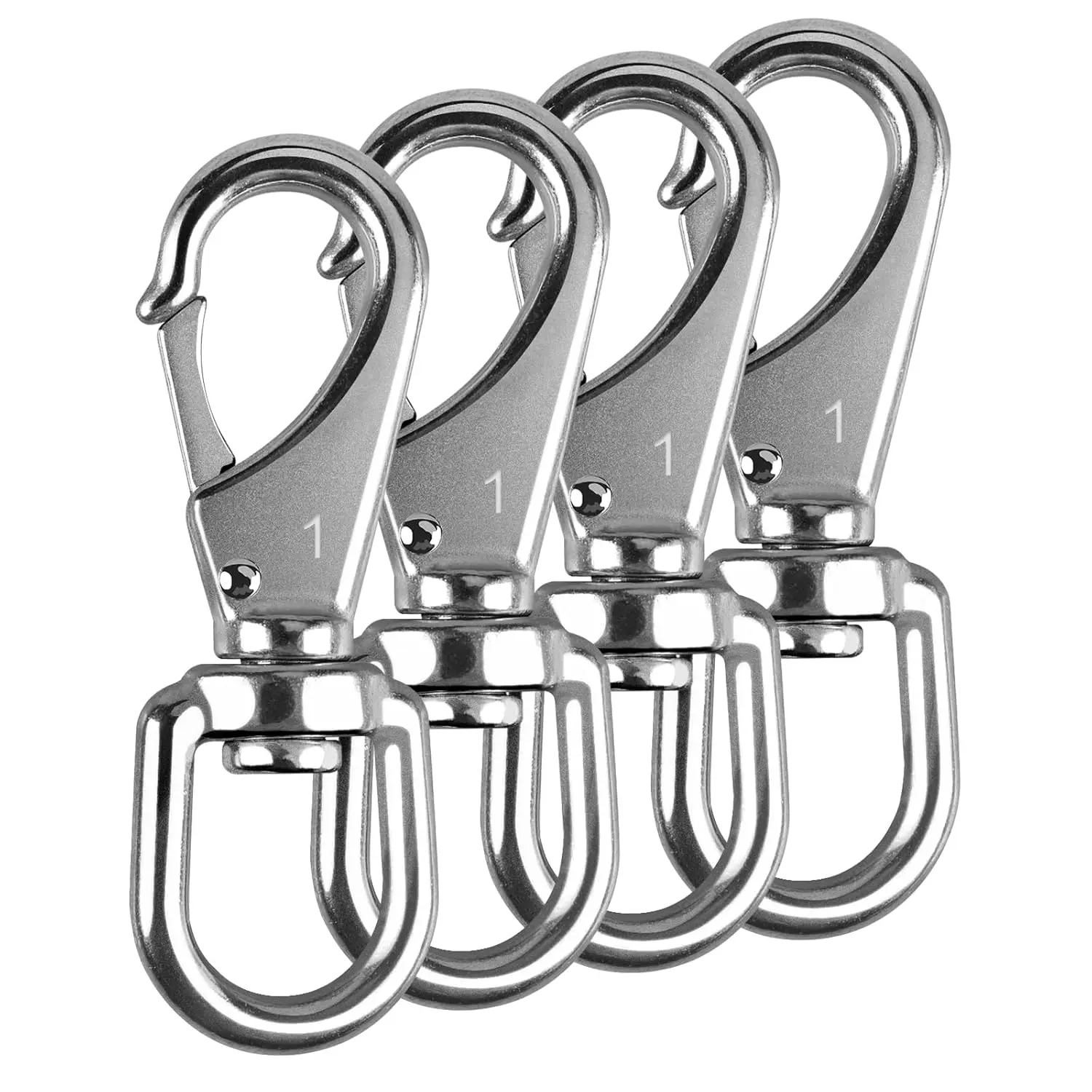 #3.5in 304 Stainless Steel Swivel Snap Hooks (4-Pack), 360-Degree Free Rotation Heavy-Duty Spring Clips, 154 lbs Load Capacity, Rope Tangling Reduction, Indoor/Outdoor Long-Lasting Metal Hooks for Flag Pole Rope, Bird Feeder, #1 Size, Swivel Hook