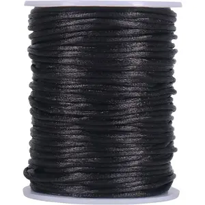Nylon Satin Cord, 295 Feet 2mm Black Silky Rattail Cord Necklace String for Jewelry Making, Bracelets, Necklaces, Lanyards, Keychains, Beading