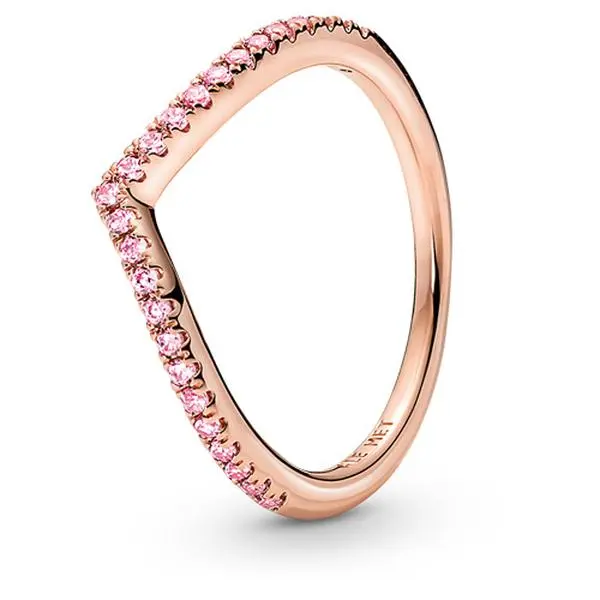 Pandora Timeless Wishbone Shape Pink Silver Ring, 925 Stamp Statement Silver Ring, 186316C02-48, 925 Stamp Silver Rings