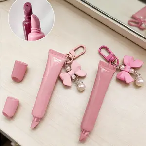 Butterfly Pearl Pendant Squeeze Lip Gloss Tube, Refillable Lipstick Container, Soft Multifunctional Makeup Holder, Perfect Gift for Women