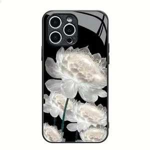 Lotus Flower pattern magnetic glass phone case, compatible with iPhone 16/17 Pro Max/12/13/14/15 Pro/17 Air, Magsafe tempered glass protective case.