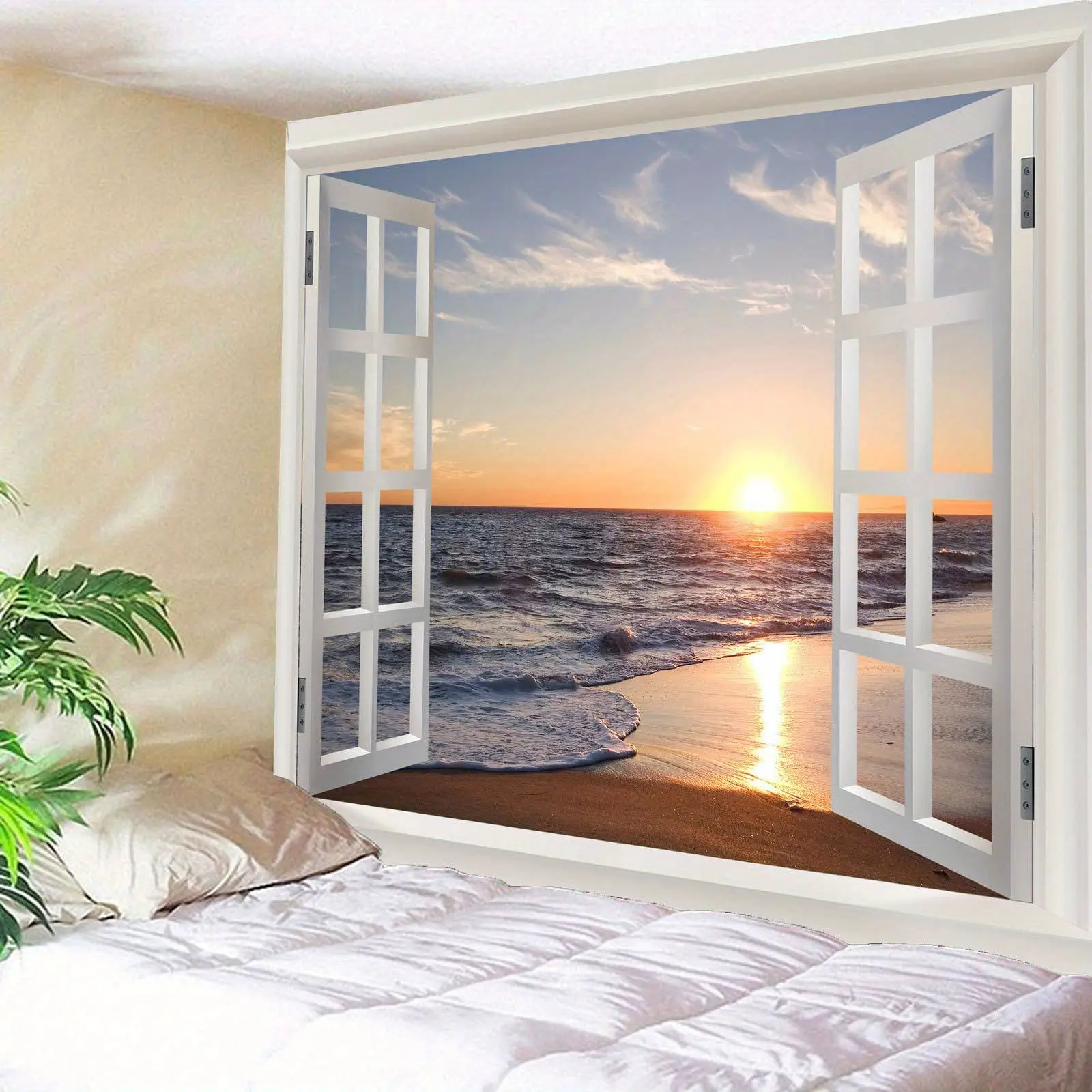 Tropical Island Beach Tapestry, Wall Hanging Bohemian Wall Tapestries, Aesthetic Wall Decor Boho Home Decoration for Bedroom, Living Room, Dorm